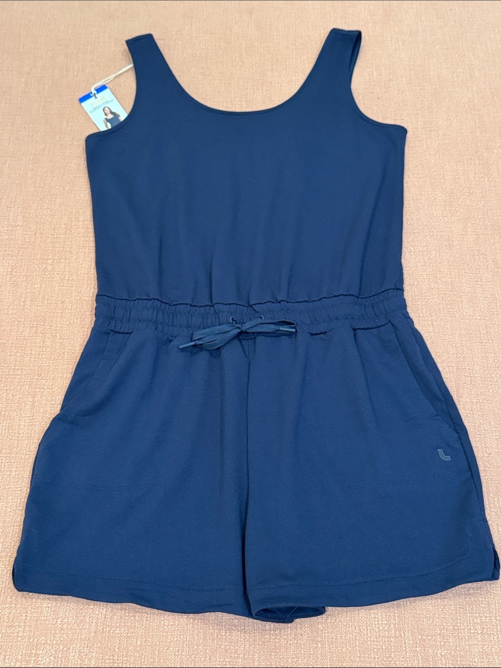 Lole large wm’s Navy Sleeveless Romper Drawstring Waist - crew neck / shorts